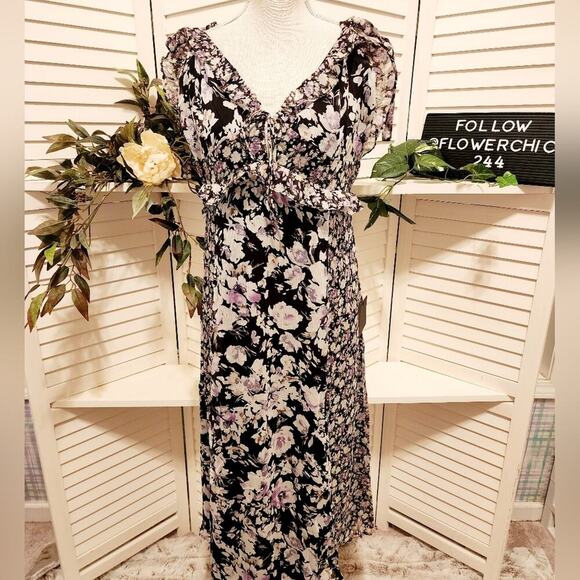 LULUS BLACK/PINK RUFFLE FLORAL DRESS SIZE XL - Picture 1 of 8